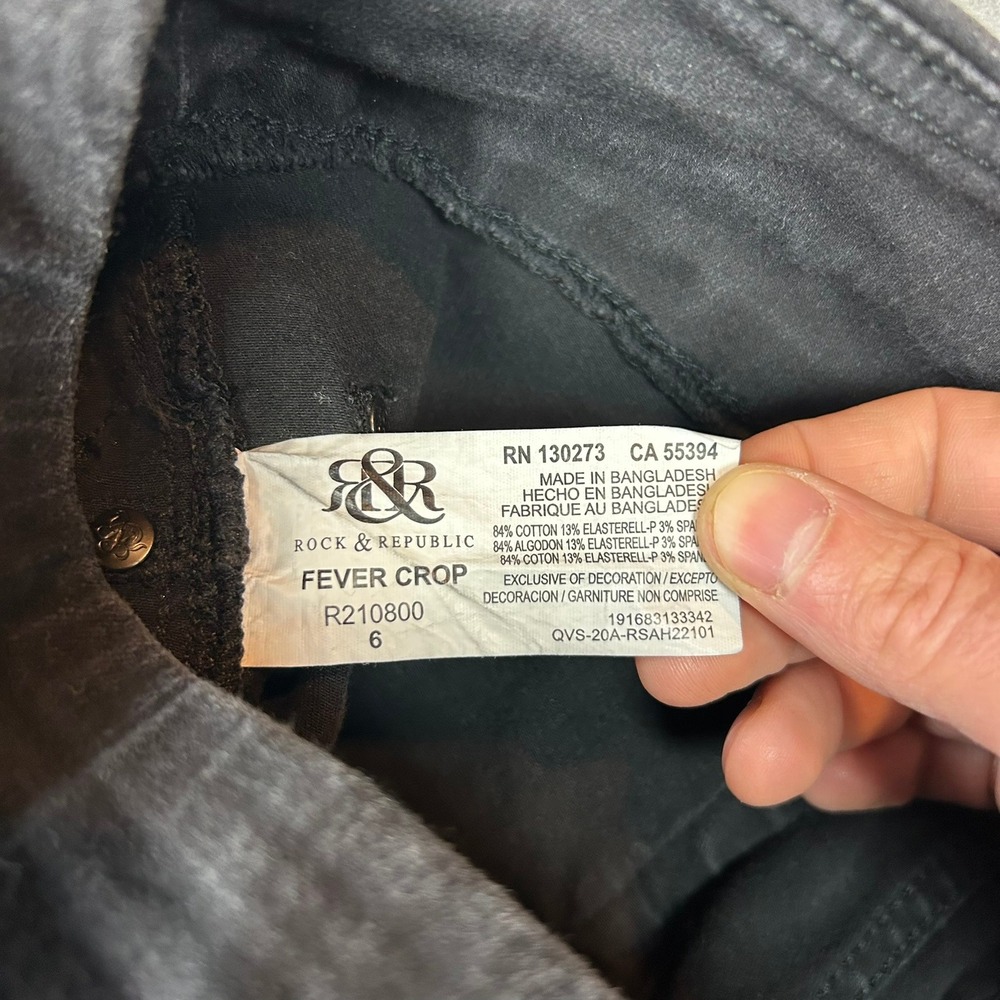 Rock & Republic Jeans Fever Crop Pull On Slimming Women 6 Black - Picture 9 of 10